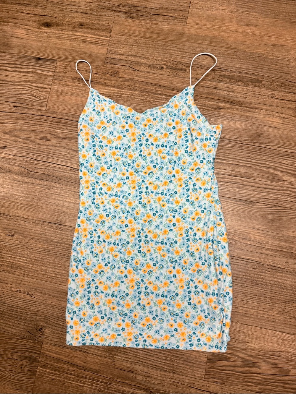 Floral Slip Dress with Blue & Yellow Bloom